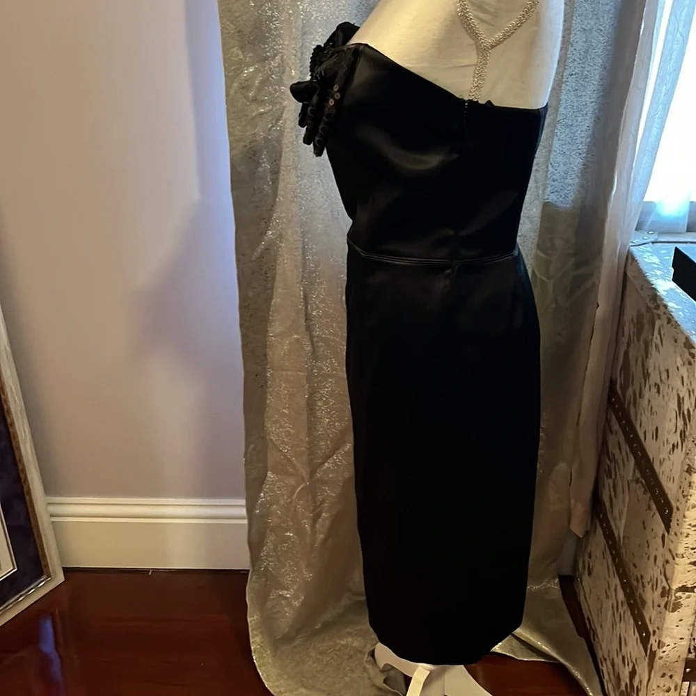 Betsey Johnson Vintage 1990s Black Satin Sequin Bow Cocktail Pencil Dress - Picture 4 of 6